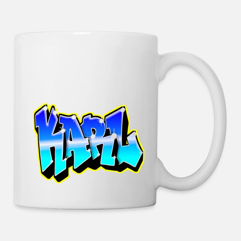 KARL Graffiti Blau und Gelb - Tasse - Weiß