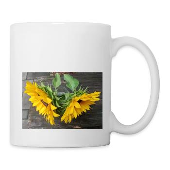 Zwei Sonnenblumen fotografiert - Tasse - Weiß - Rechts