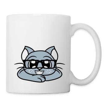 Schlaue Nerd Katze Hornbrille Geek Kätzchen Brille - Tasse - Weiß - Rechts