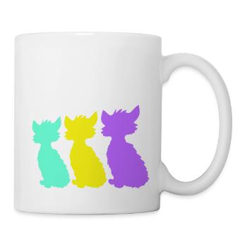 3 Sitzende Katzen Drei Bunte Freunde Silhouetten - Tasse - Weiß - Rechts