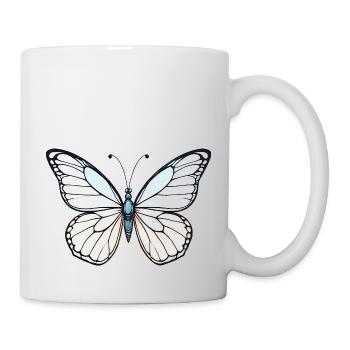 Detaillierter blauer Schmetterling in minimalistischem Design - Tasse - Weiß - Rechts