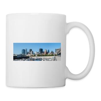 Panoramablick auf die Skyline von Montreal vom Hafen aus - Tasse - Weiß - Rechts