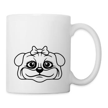 Hund Mops Mädchen Hübsche Schleife Frau Weiblich - Tasse - Weiß - Rechts