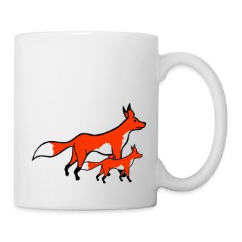 2 Foxes Mother Red Fox Little Child Father Mom - Mug - white - Right