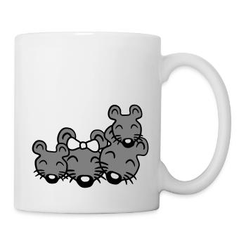 4 Mäuse Familie Zwei Kinder Mama Papa Eltern Süß - Tasse - Weiß - Rechts