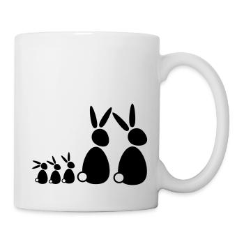 5 lapins, famille, enfants, parents, trois frères et sœurs, doux - Mug blanc - blanc - Droite