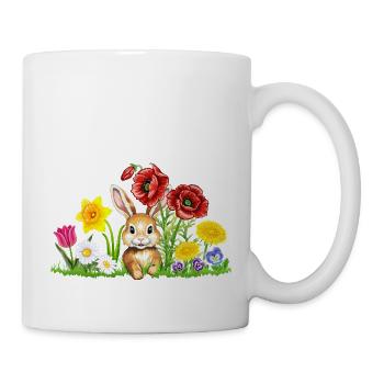 Niedlicher Hase mit Blumen - Osterhase Osterblumen - Tasse - Weiß - Rechts
