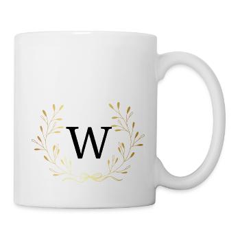 Buchstabe mit goldener Blumenkrone - Tasse - Weiß - Rechts
