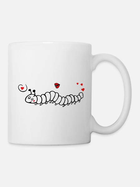 Raupe mit Marienkäfer Frühling - Tasse - Weiß
