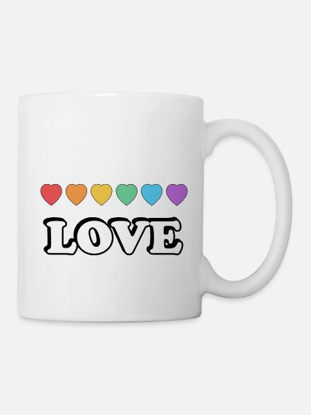 Liebe Regenbogenherzen - Tasse - Weiß