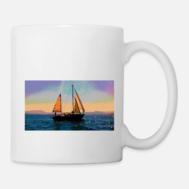 Boat on the water discovers another planet - Mug - white
