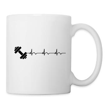 Dumbbell Gym Fitness Bodybuilding ECG Heartbeat - Mug - white - Right