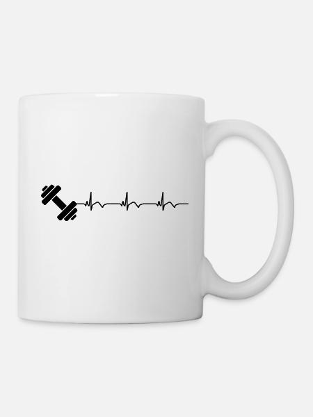 Hantel Gym Fitness Bodybuilding EKG Herzschlag - Tasse - Weiß
