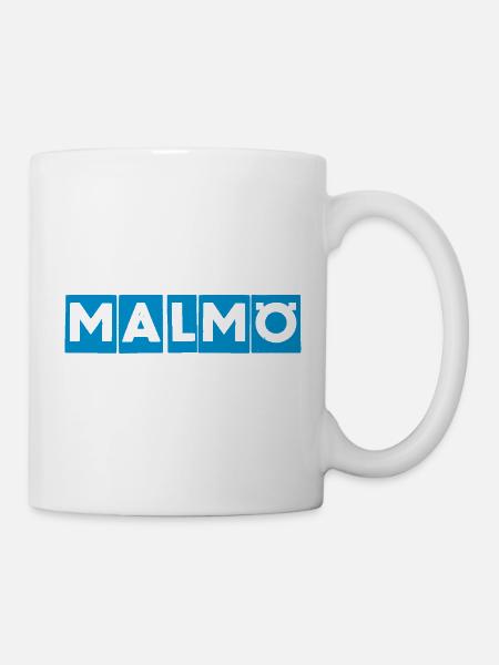 Malmö – Blaues Textdesign - Tasse - Weiß
