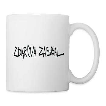 „Zdarova zaebal“ (здaрoвa заебал) ist eine Gruß - Tasse - Weiß - Rechts