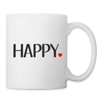 Happy Schriftzug mit rotem Herz – Positives Textde - Tasse - Weiß - Rechts