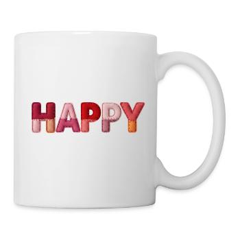 Happy Stoff Optik Typografie Trend - Tasse - Weiß - Rechts