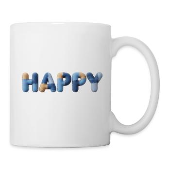 Lettres en tissu heureux Bleu beige raccommodé - Mug blanc - blanc - Droite