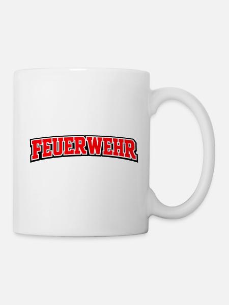 Feuerwehr Schriftzug Rot Weiß Outline - Tasse - Weiß