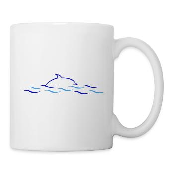 Lignes ondulées azur avec dauphin - Mug blanc - blanc - Droite