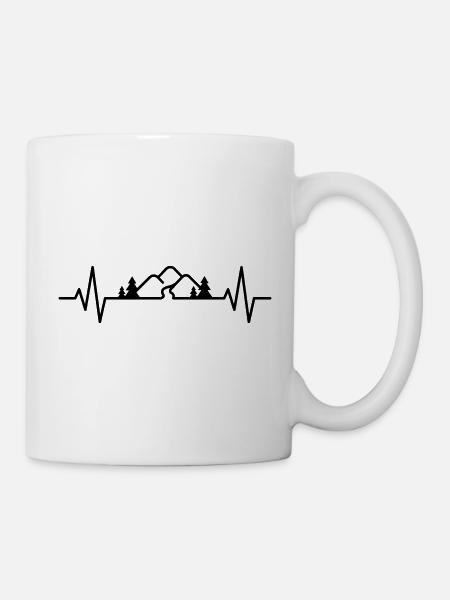 Hiking Nature Outdoor Mountains – Heartbeat ECG Pulse - Mug - white