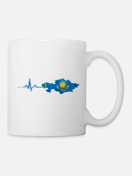 Kasachstan Flagge EKG Herzschlag T-Shirt - Tasse - Weiß