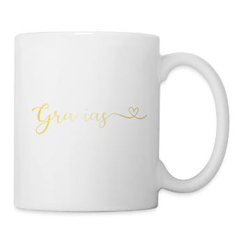 Gracias Schriftzug in Gold mit Herz - Tasse - Weiß - Rechts