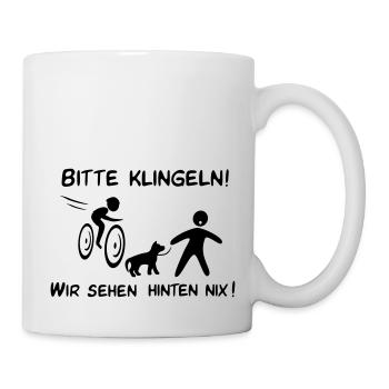 Bitte klingeln! Radfahrer-Hund - Tasse - Weiß - Rechts