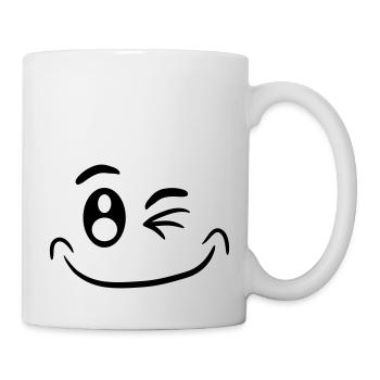 Comic Gesicht Lustig Smiley Zwinkern - Tasse - Weiß - Rechts