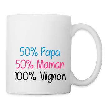 50% Papa 50% Maman 100% Mignon - Mug - white - Right
