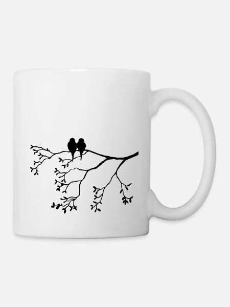 Vogelpaar on thin branch - Mug - white