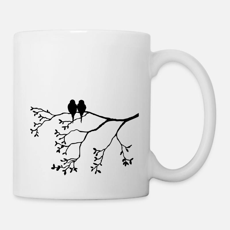 Vogelpaar sur la branche mince - Mug blanc - blanc