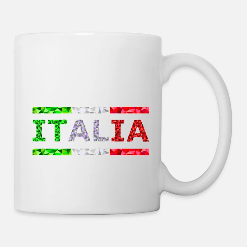 Italie texte et drapeau comme bandes low poly - Mug blanc - blanc