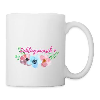 Lieblingsmensch Spruch Herz Geschenk Blumenranke - Tasse - Weiß - Rechts