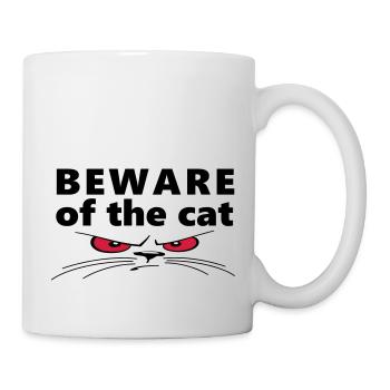 Slogan beware of the cat. Watch out for the cat. - Mug - white - Right