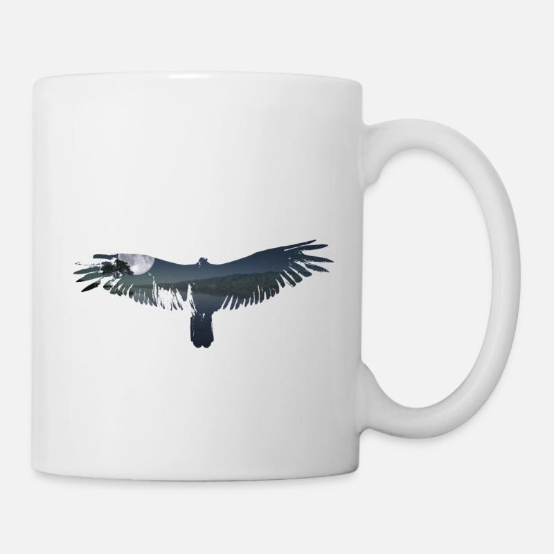 eagle, bird, mountains, animal motif, moon, landscape - Mug - white