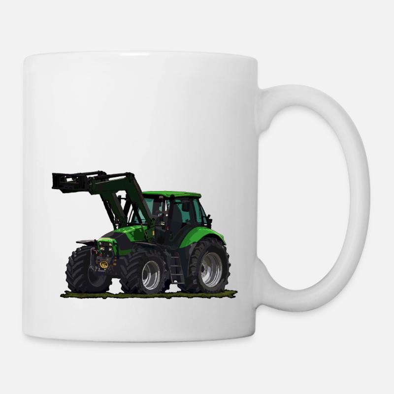 Hellgrüner Traktor mit Frontlader - Tasse - Weiß