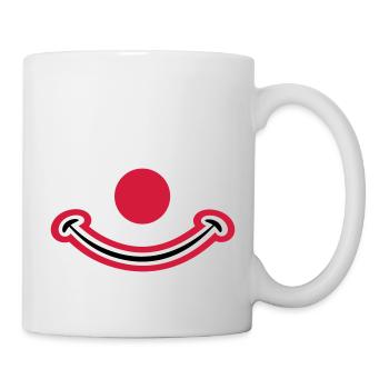 Clowngesicht mit roter Nase. Clownsgesicht - Tasse - Weiß - Rechts