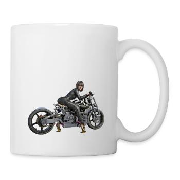 Biker girl, Femme sexy avec moto - Mug blanc - blanc - Droite