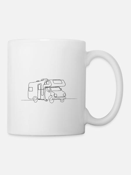 Camping-car Van Life Camper Lineart Dessin - Mug blanc - blanc