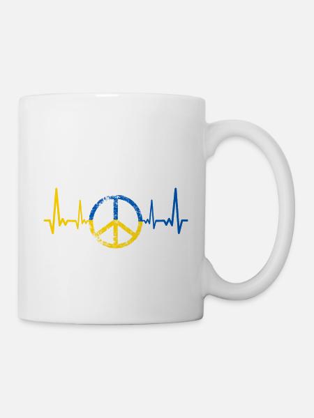 Ukraine Herzschlag Shirt mit EKG - Tasse - Weiß