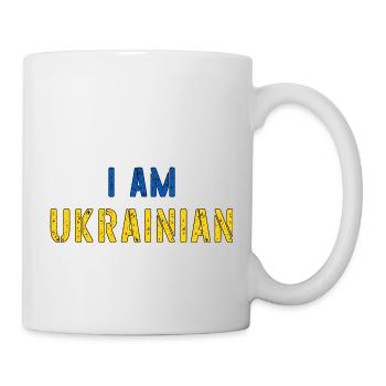 I am ukrainian grunge flag outline - Mug - white - Right