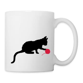 Kitten plays wool ball outline - Mug - white - Right