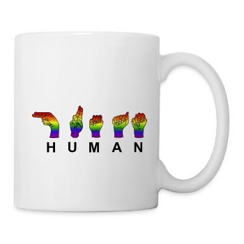 Montrez votre PRIDE, HUMAIN - HUMANITÉ - Signe de la main - Mug blanc - blanc - Droite
