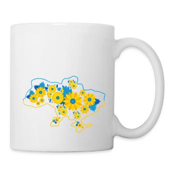 Stehen Sie an der Seite der Ukraine. Blumenmuster. - Tasse - Weiß - Rechts
