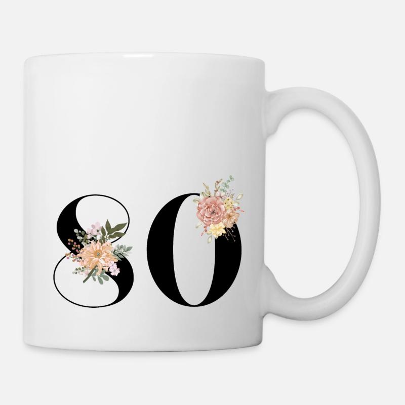80e anniversaire fleuris (Cadeau de 80 ans) - Mug blanc - blanc