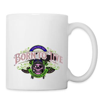 Patch moto né pour vivre - Rose - Mug blanc - blanc - Droite