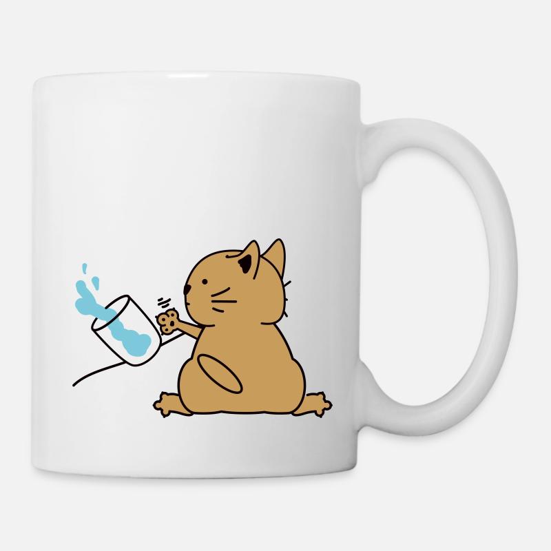 Katze mit Wasserglas - Tasse - Weiß