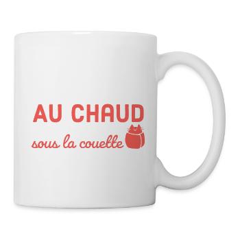 Au chaud sous la couette, et petit chat enroulé ! - Mug blanc - blanc - Droite