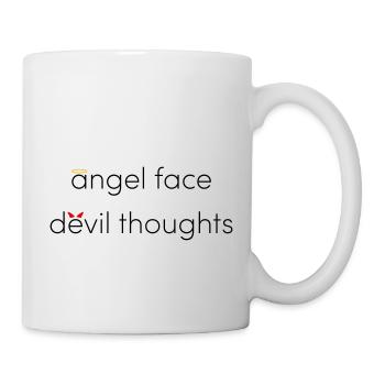 Engel stehen Teufelsgedanken gegenüber - Tasse - Weiß - Rechts
